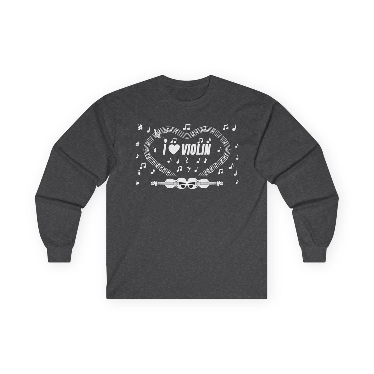Music-themed Unisex Ultra Cotton Long Sleeve Tee: 'I love violin' - black & white
