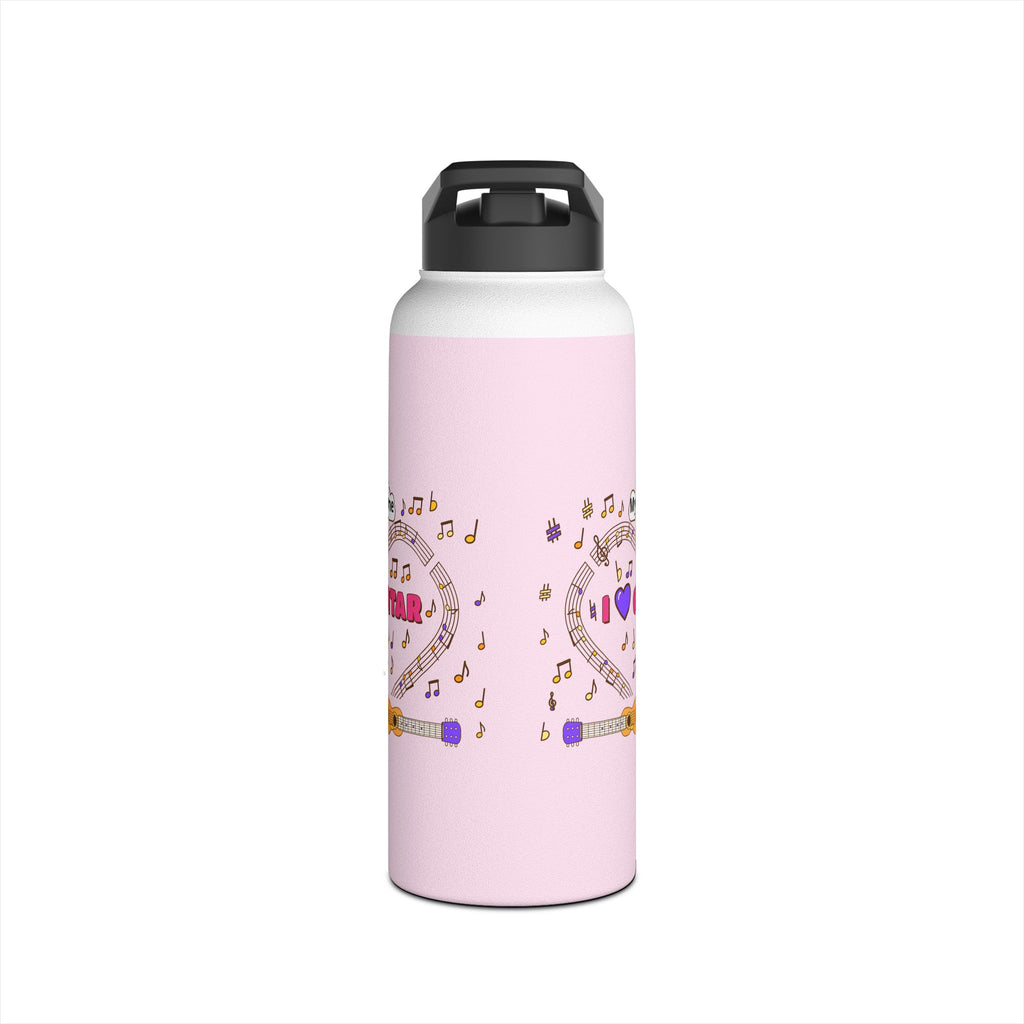 Music-themed Stainless Steel Water Bottle, Standard Lid: 'I love guitar' - pink