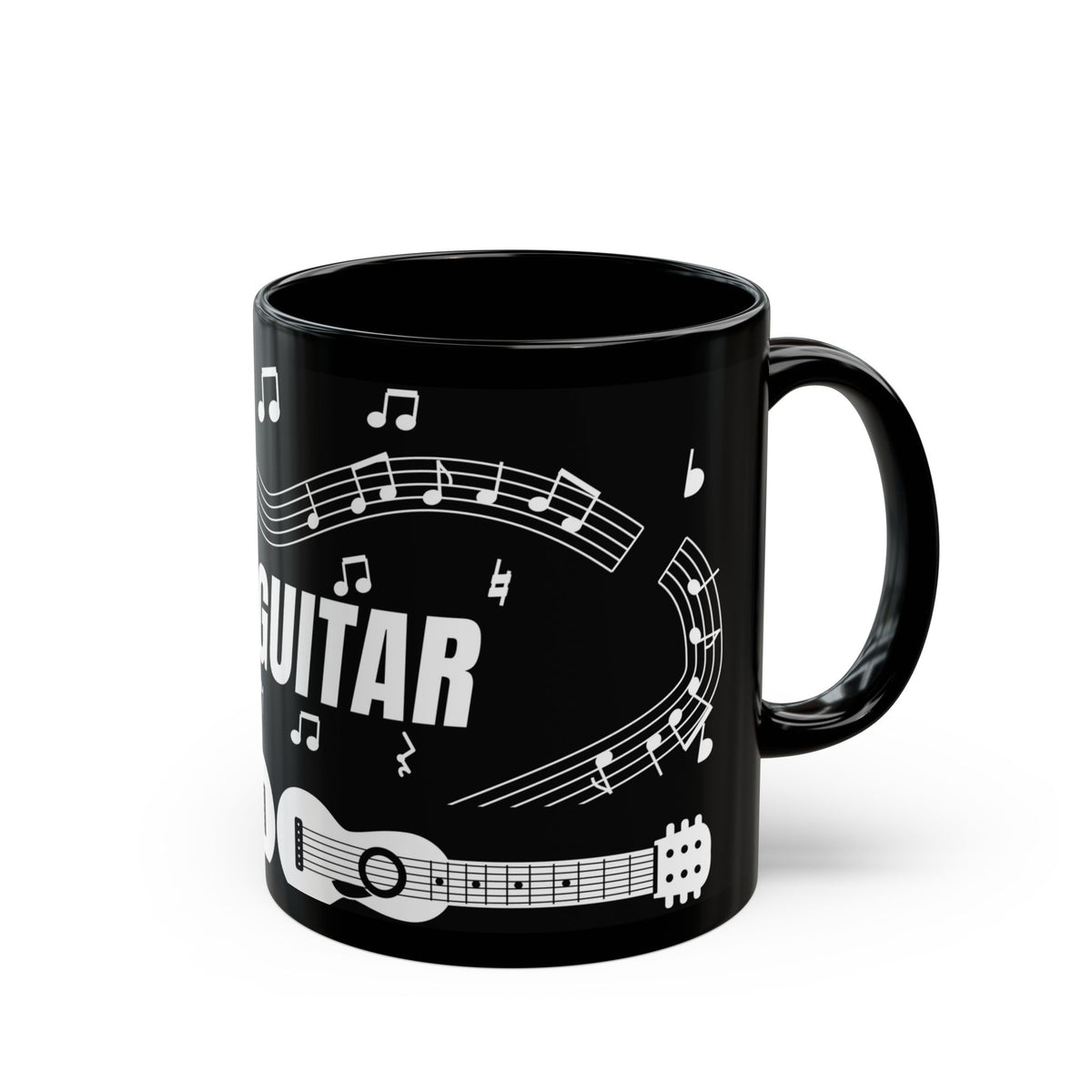 Music-themed Black Mug (11oz, 15oz): 'I love guitar' - black & white