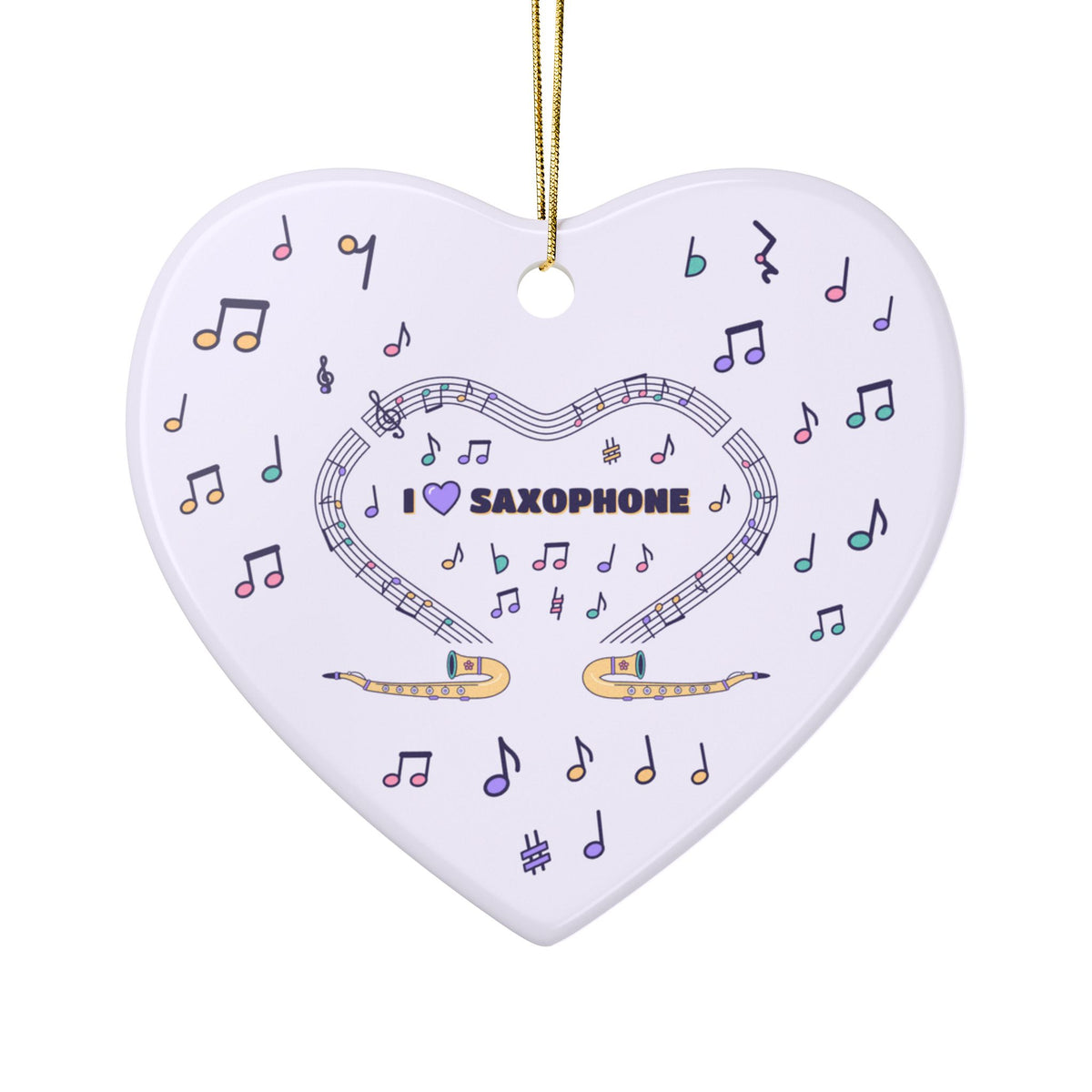 Music-themed Ceramic Ornaments, 1-Side Print: 'I love saxophone' - violet
