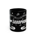 Music-themed Black Mug (11oz, 15oz): 'I love saxophone' - black & white