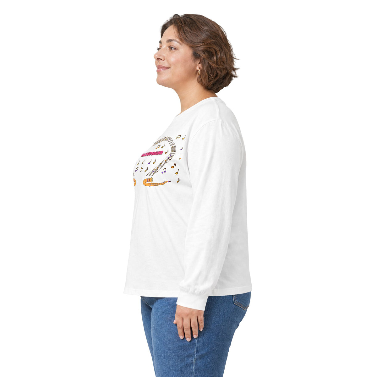 Music-themed Unisex Ultra Cotton Long Sleeve Tee: 'I love saxophone' - pink