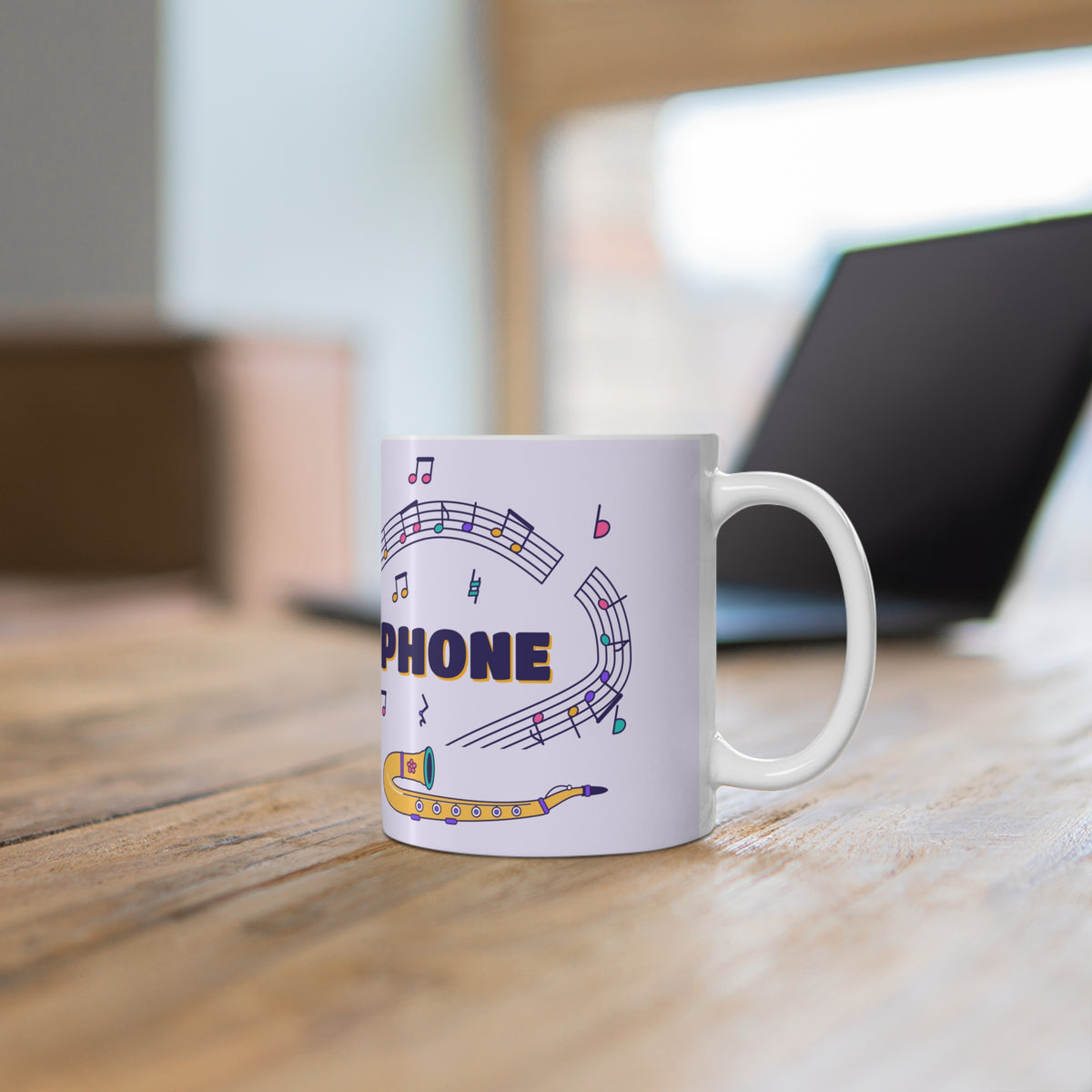 Music-themed Ceramic Mug, 11oz, 15oz: 'I love saxophone' - violet
