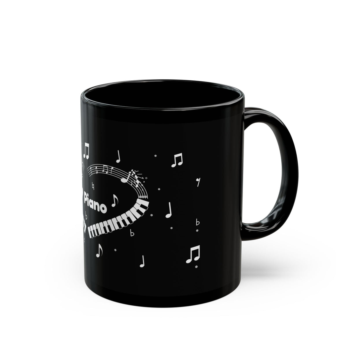 Music-themed Black Mug (11oz, 15oz): 'I love piano' heart - black & white