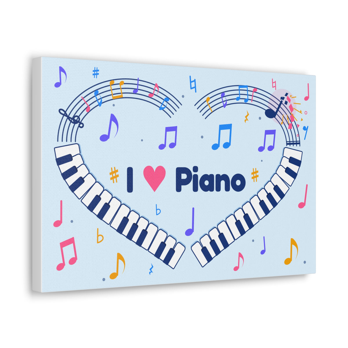Music-themed Classic Canvas: 'I love piano' heart - blue