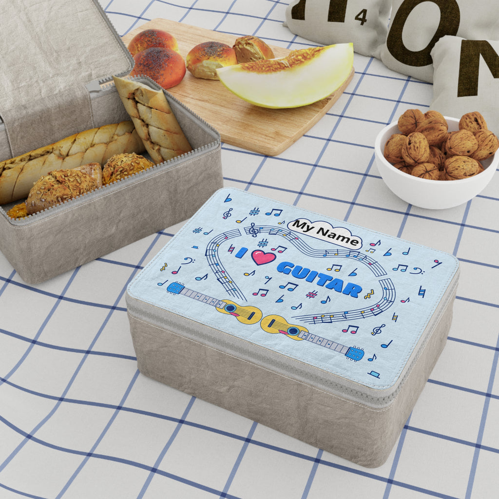 Music-themed Paper Lunch Bag: 'I love guitar' - blue