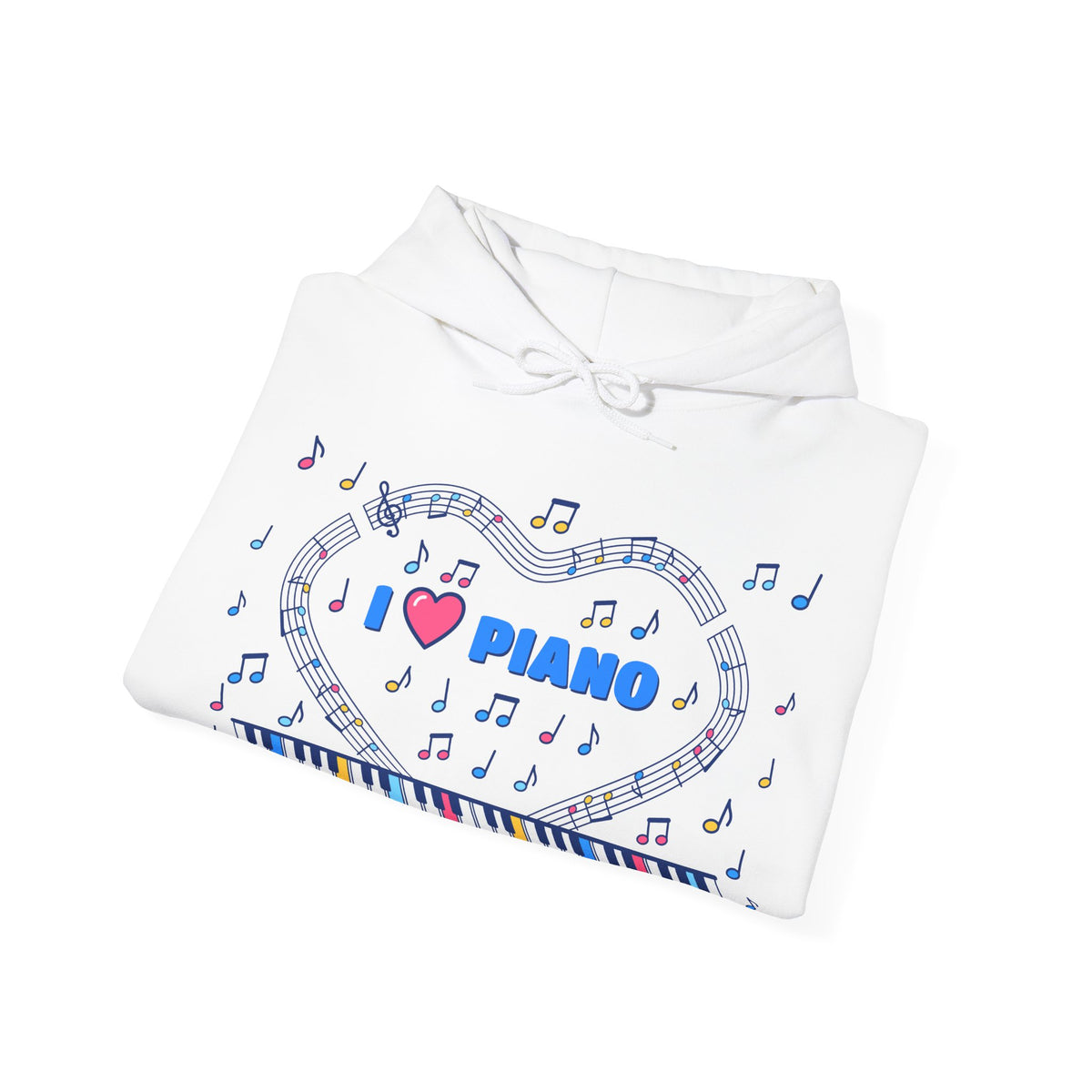 Music-themed Unisex Heavy Blend Hooded Sweatshirt: 'I love piano' - blue
