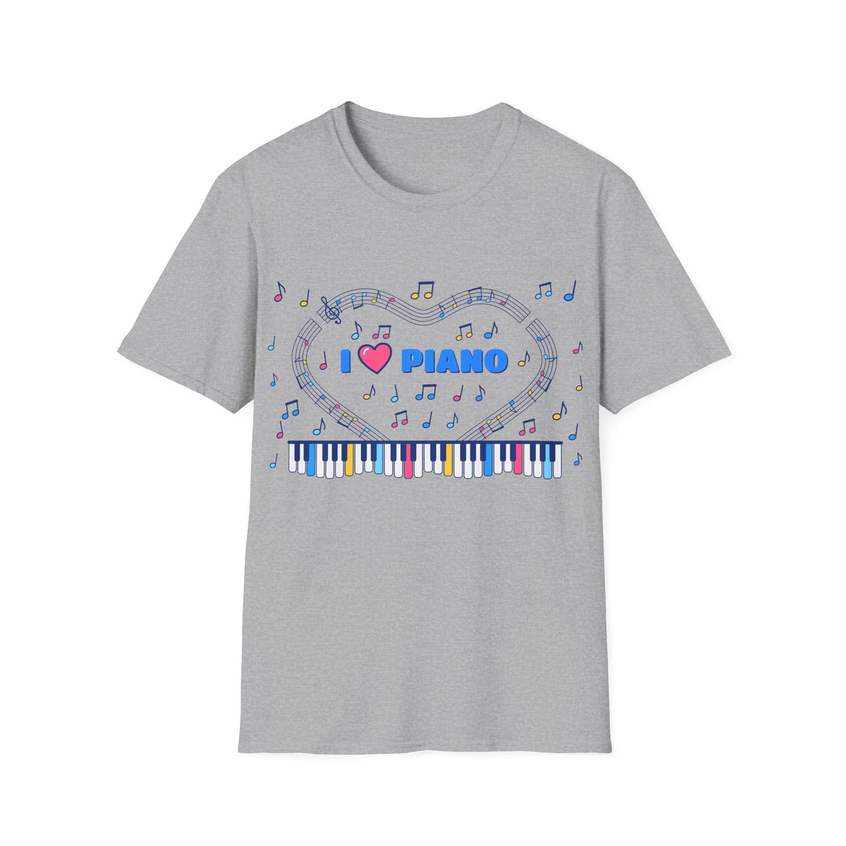 Music-themed Unisex Softstyle T-Shirt: 'I love piano' - blue