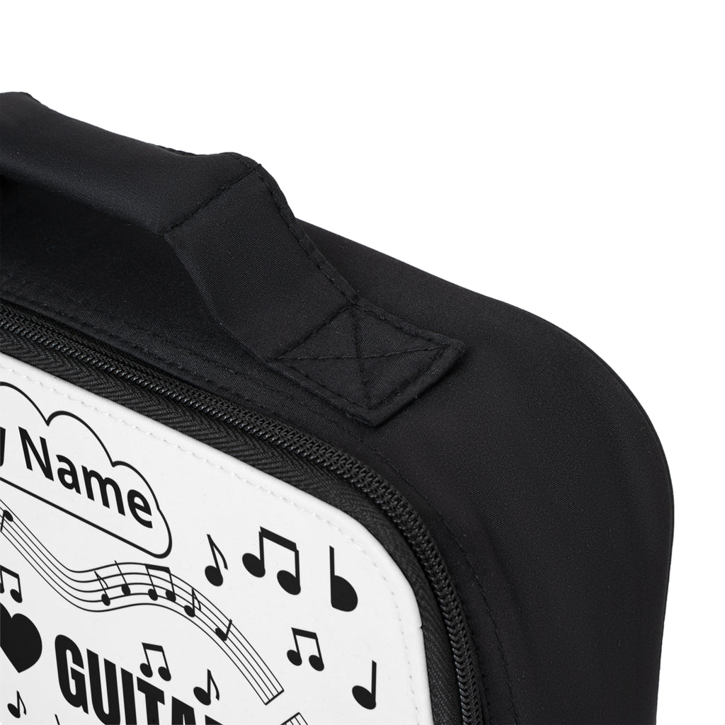 Music-themed Lunch Bag: 'I love guitar' - black on white