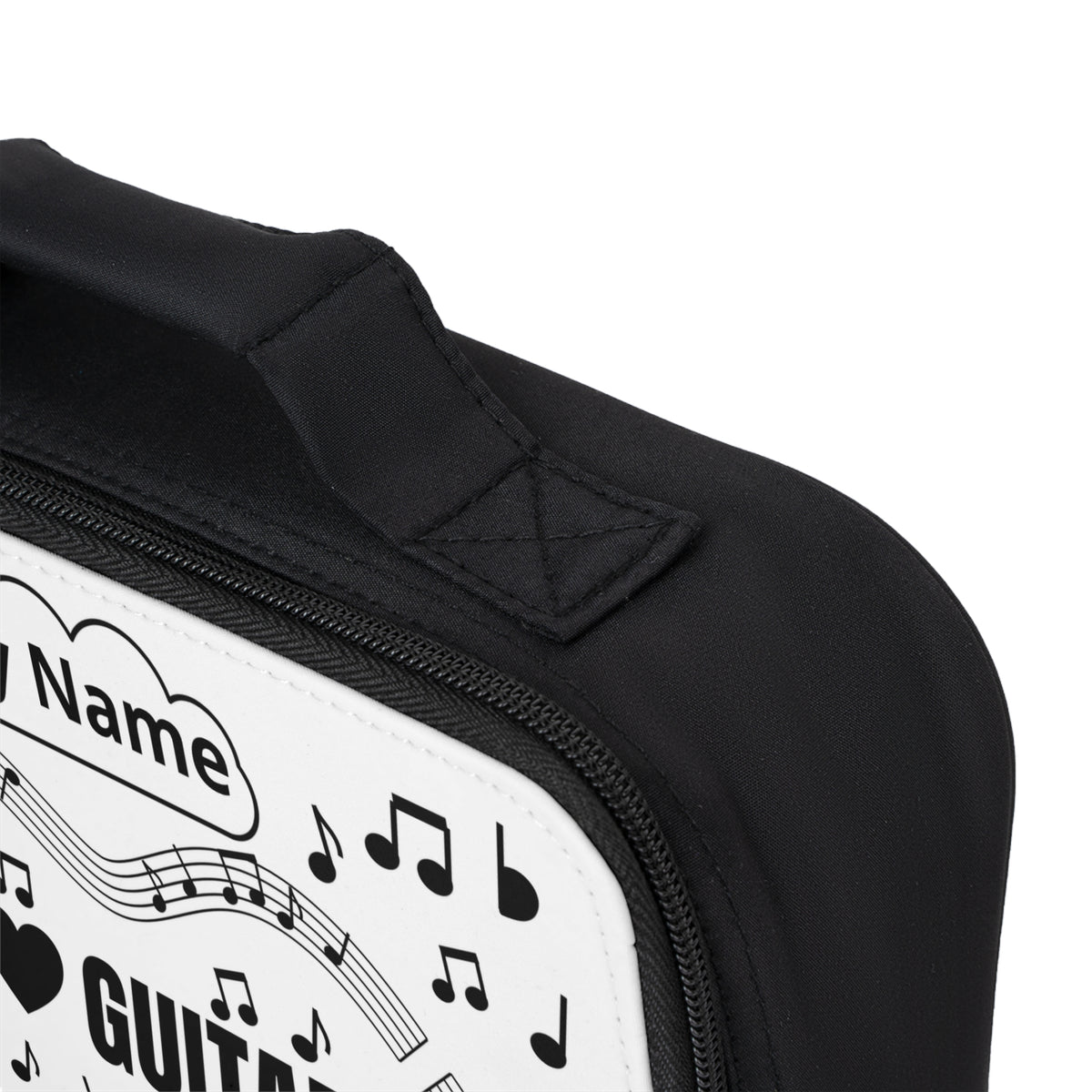 Music-themed Lunch Bag: 'I love guitar' - black on white