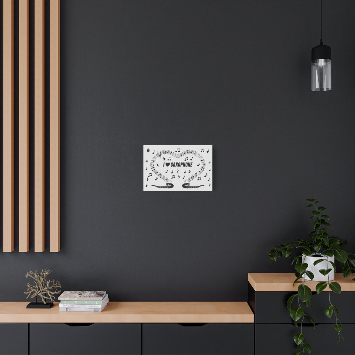 Music-themed Classic Canvas: 'I love saxophone' - black on white