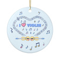 Music-themed Ceramic Ornaments, 1-Side Print: 'I love violin' - blue
