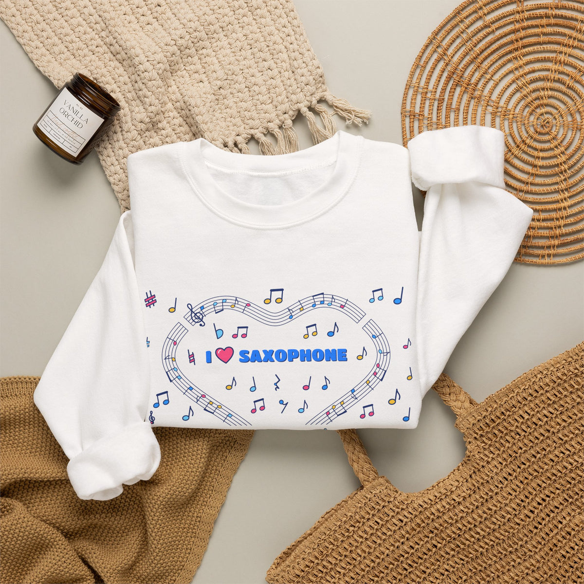 Music-themed Unisex Heavy Blend Crewneck Sweatshirt: 'I love saxophone' - blue