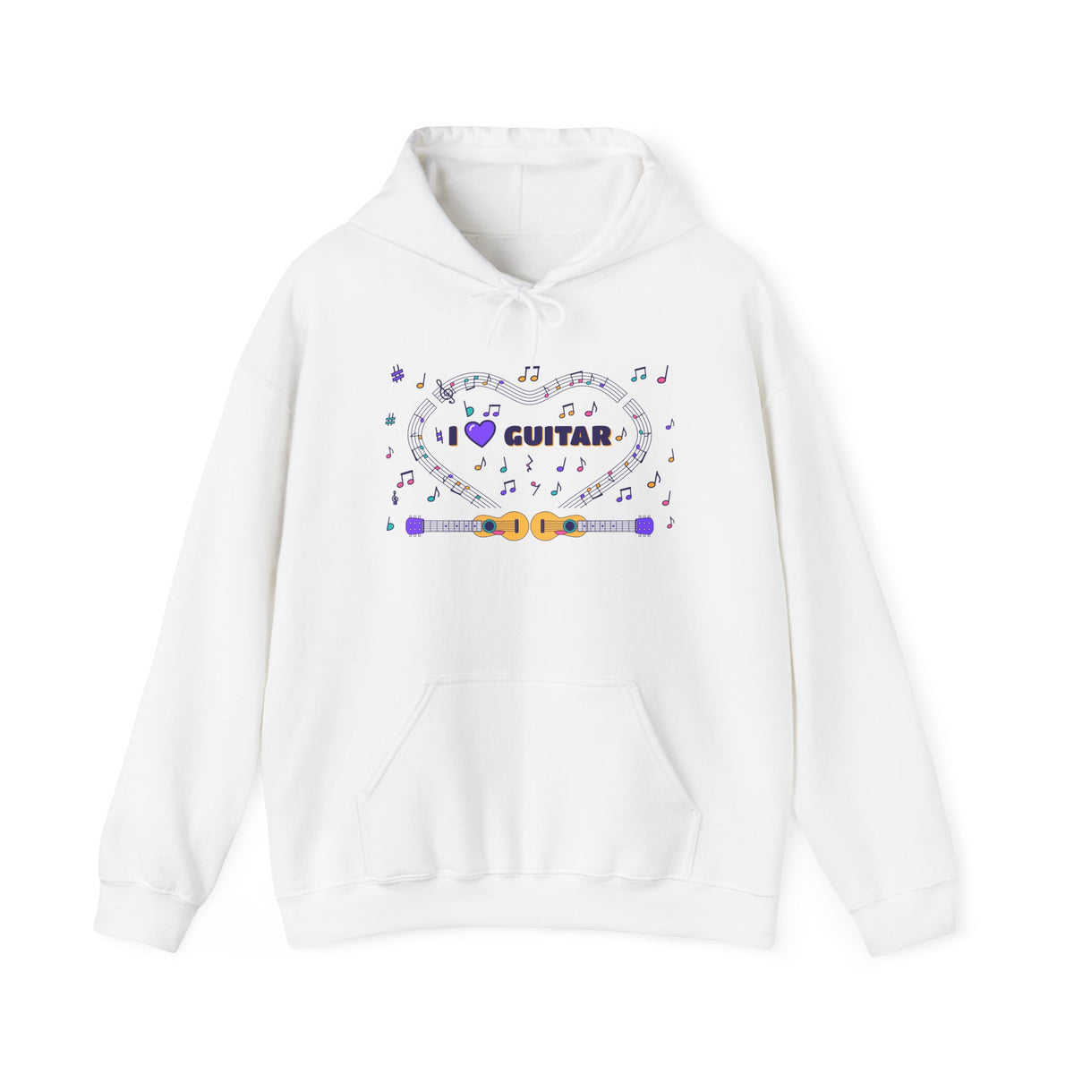 Music-themed Unisex Heavy Blend Hooded Sweatshirt: 'I love guitar' - violet
