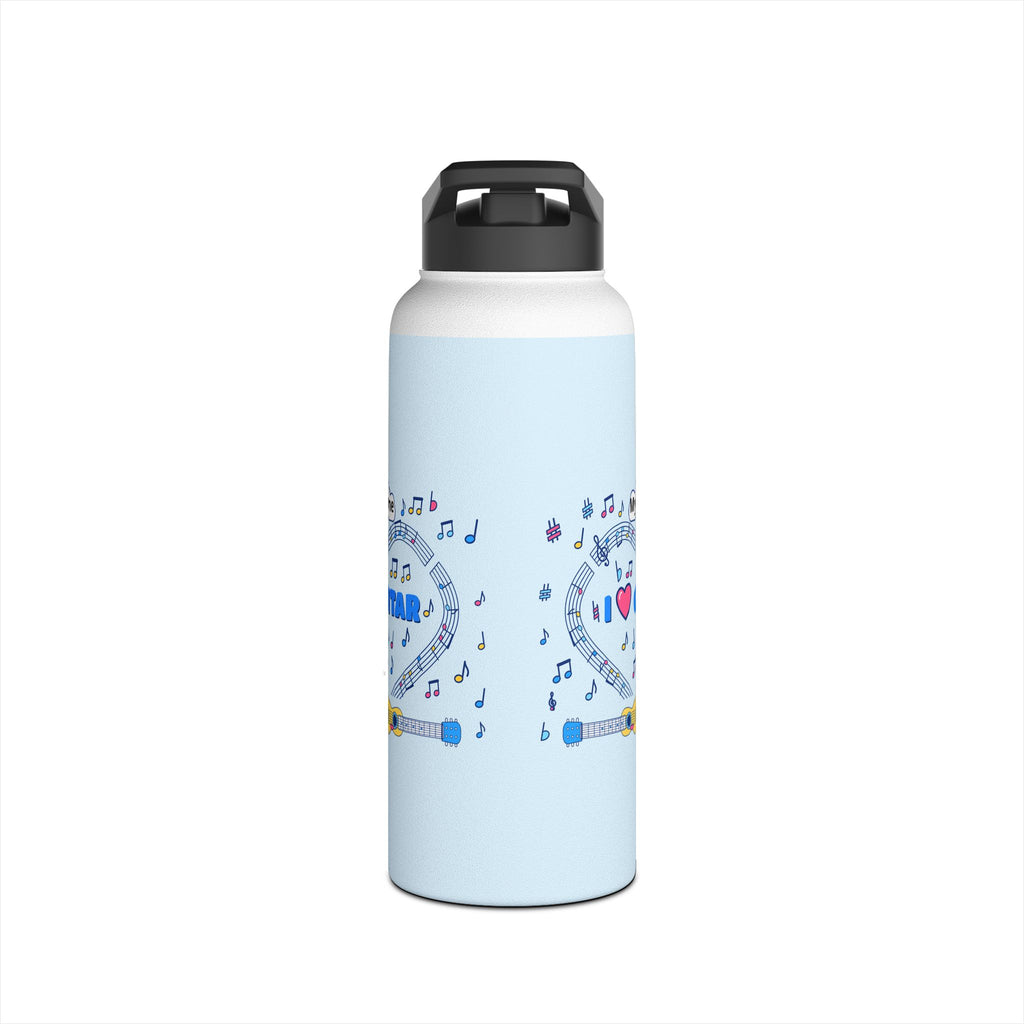 Music-themed Stainless Steel Water Bottle, Standard Lid: 'I love guitar' - blue