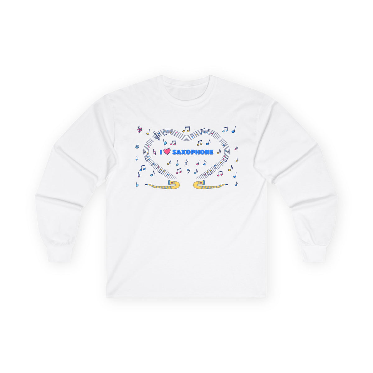 Music-themed Unisex Ultra Cotton Long Sleeve Tee: 'I love saxophone' - blue