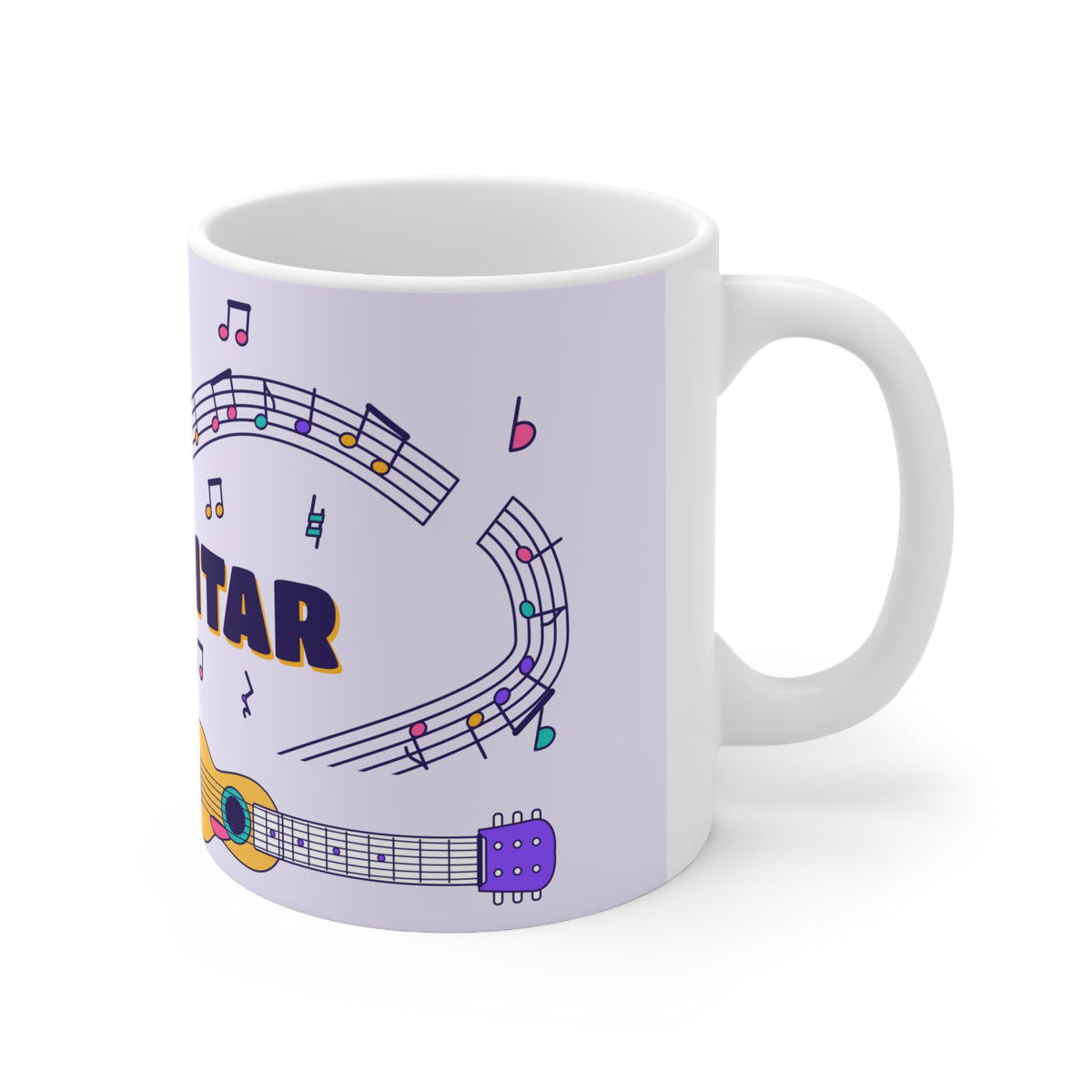 Music-themed Ceramic Mug, 11oz, 15oz: 'I love guitar' - violet