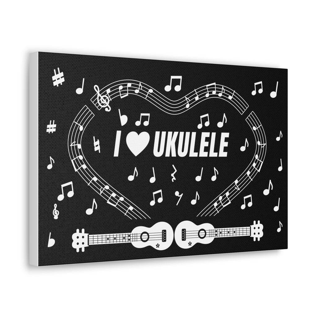 Music-themed Classic Canvas: 'I love ukulele' - black & white