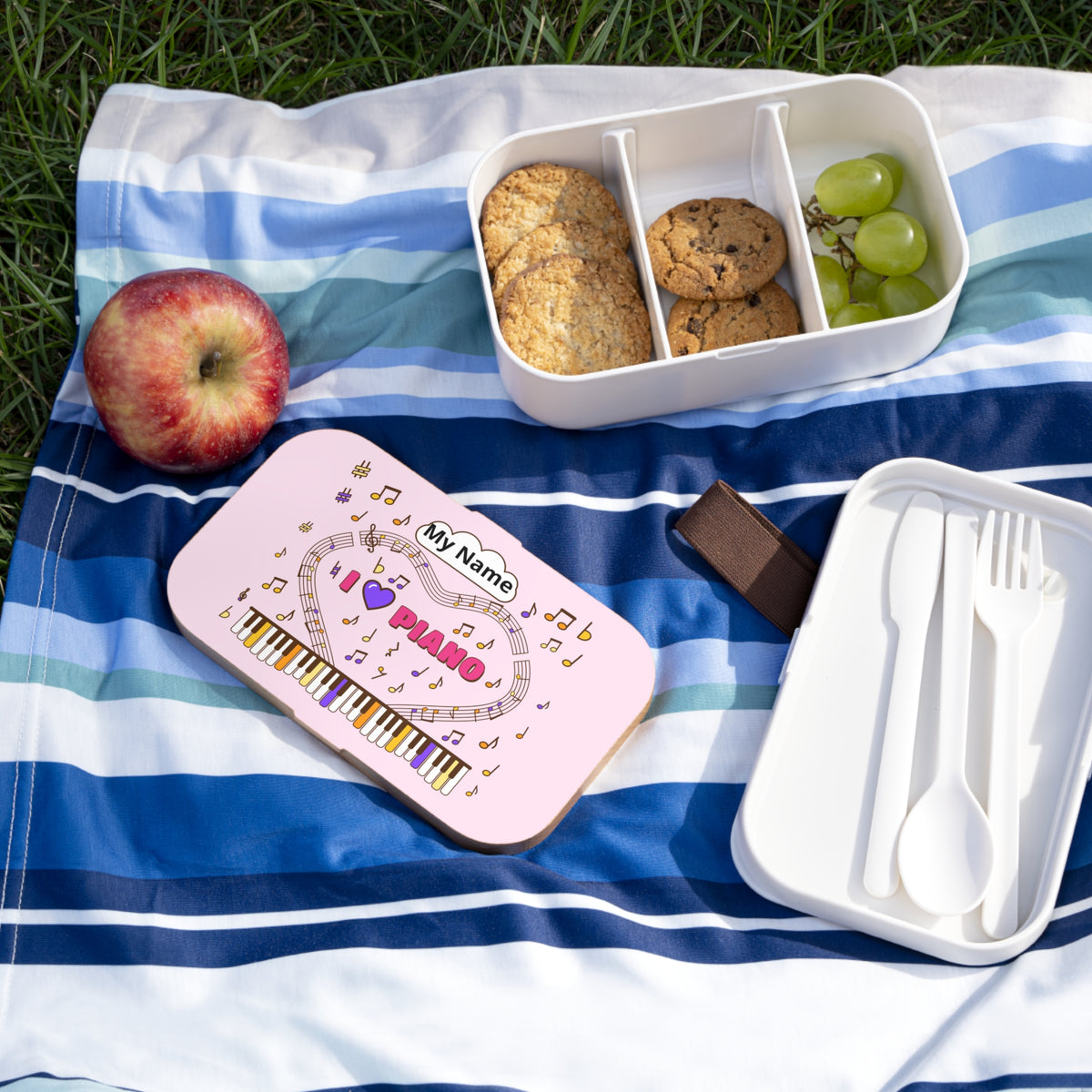 Music-themed Bento Lunch Box: 'I love piano' - pink