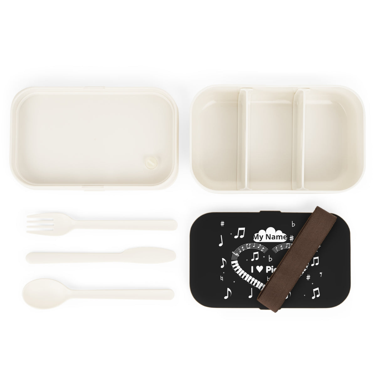 Music-themed Bento Lunch Box: 'I love piano' heart - black & white
