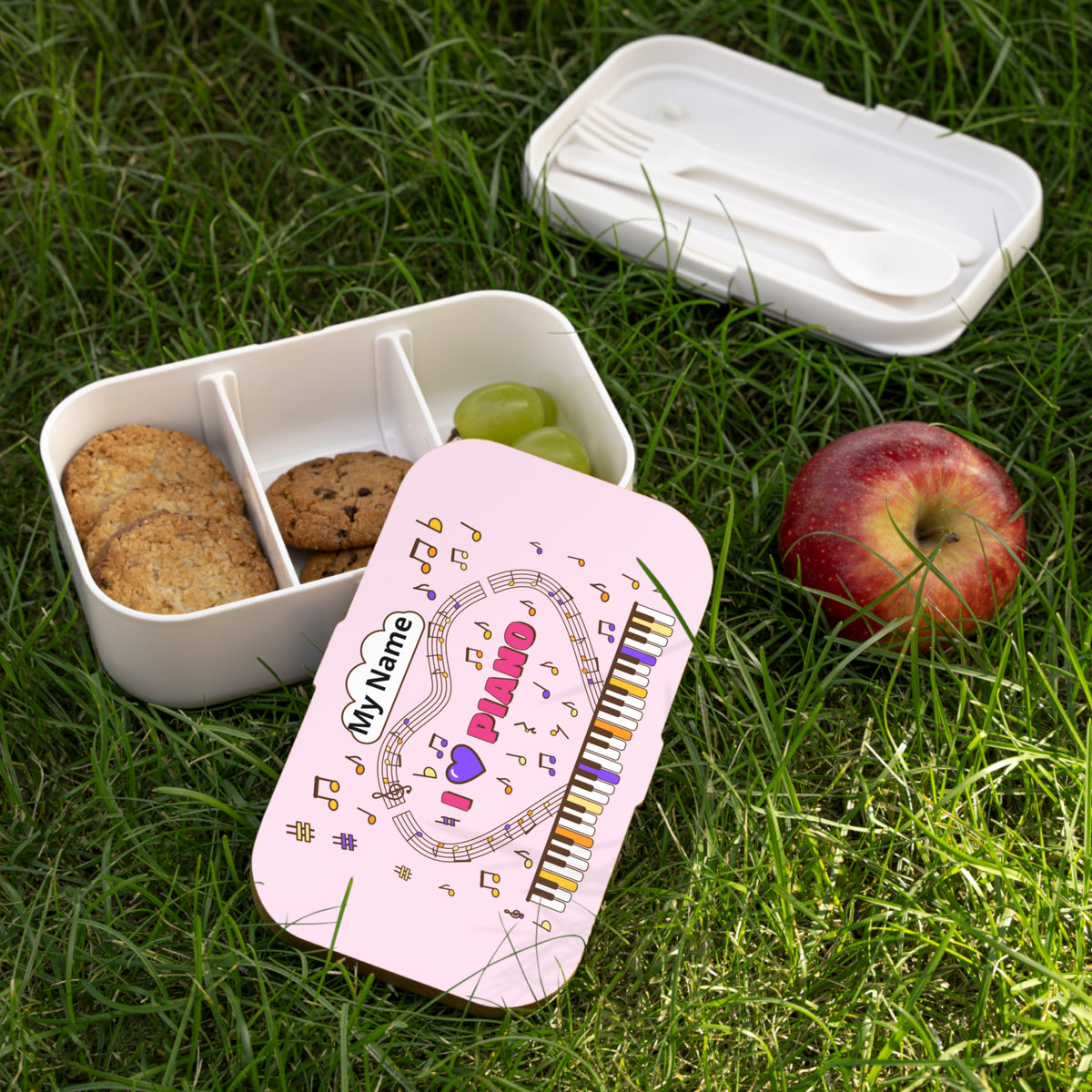 Music-themed Bento Lunch Box: 'I love piano' - pink