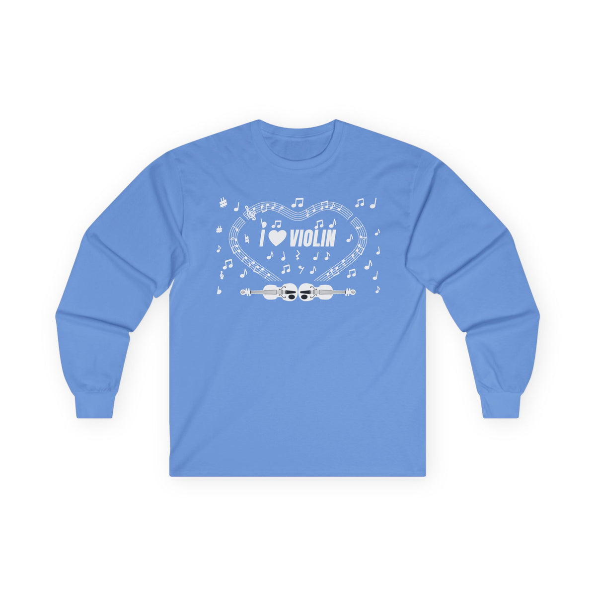Music-themed Unisex Ultra Cotton Long Sleeve Tee: 'I love violin' - black & white