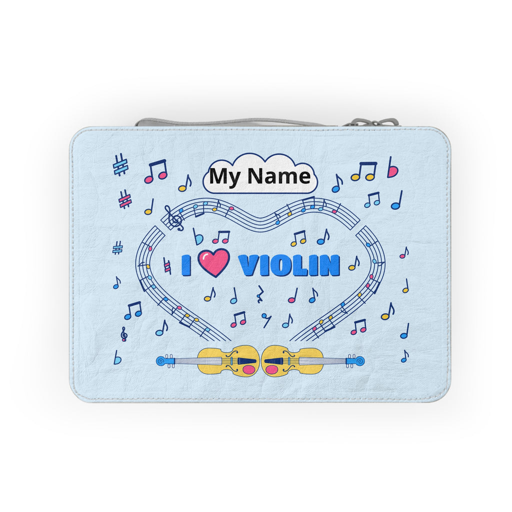 Music-themed Paper Lunch Bag: 'I love violin' - blue