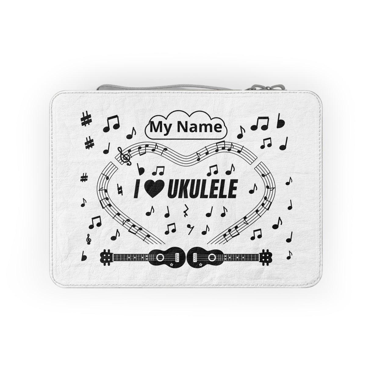 Music-themed Paper Lunch Bag: 'I love ukulele' - black on white