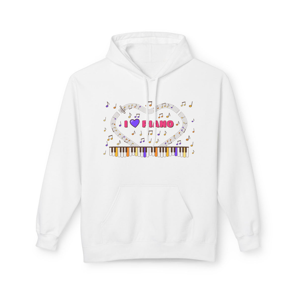 Music-themed Unisex Midweight Softstyle Fleece Hoodie: 'I love piano' - pink