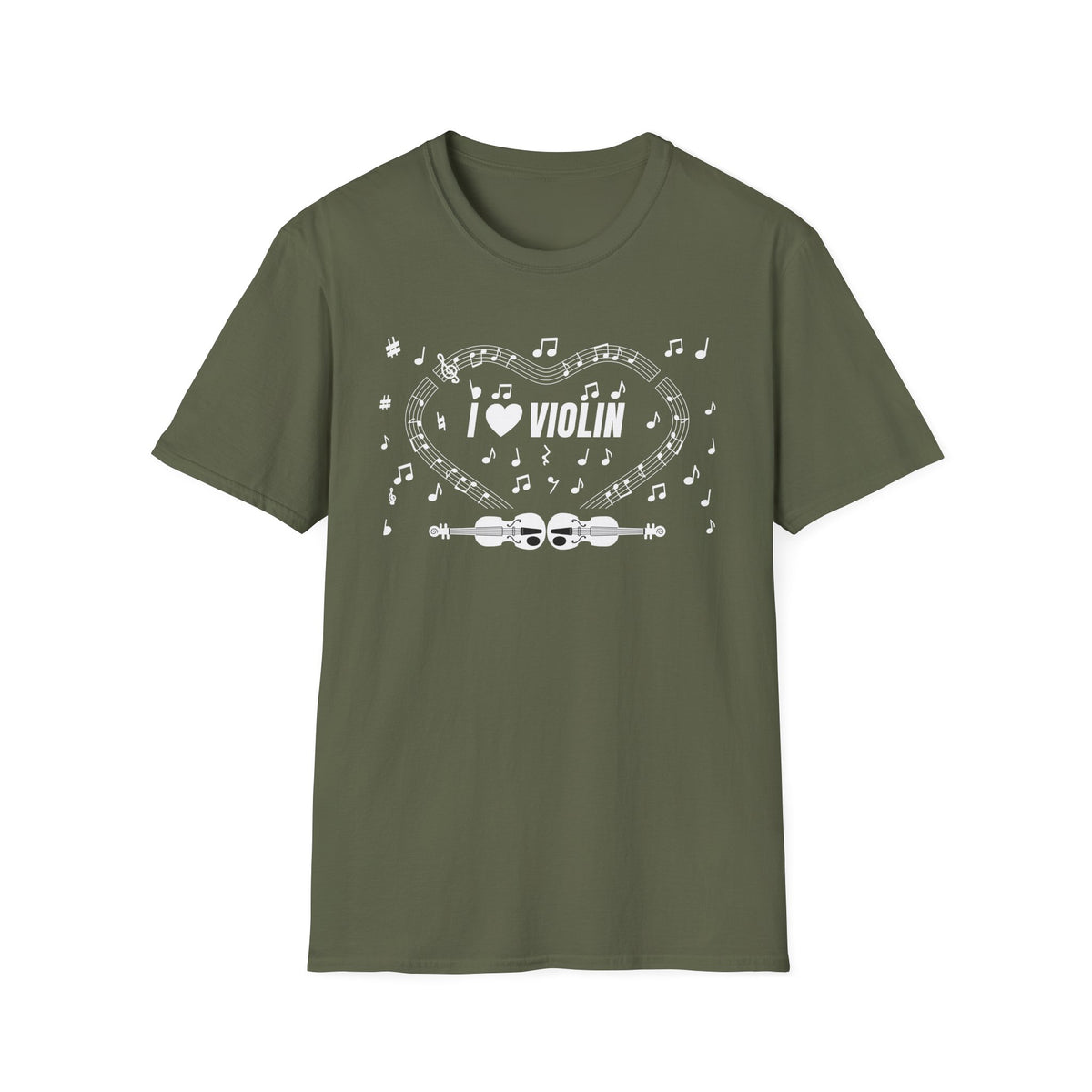 Music-themed Unisex Softstyle T-Shirt: 'I love violin' - black & white