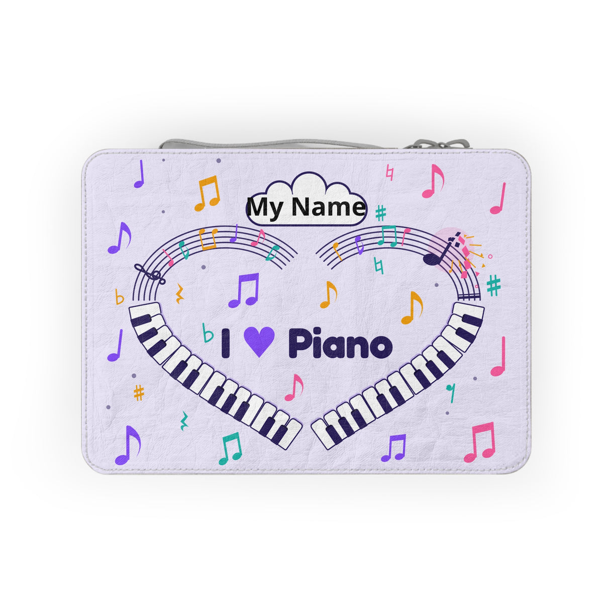 Music-themed Paper Lunch Bag: 'I love piano' heart - violet
