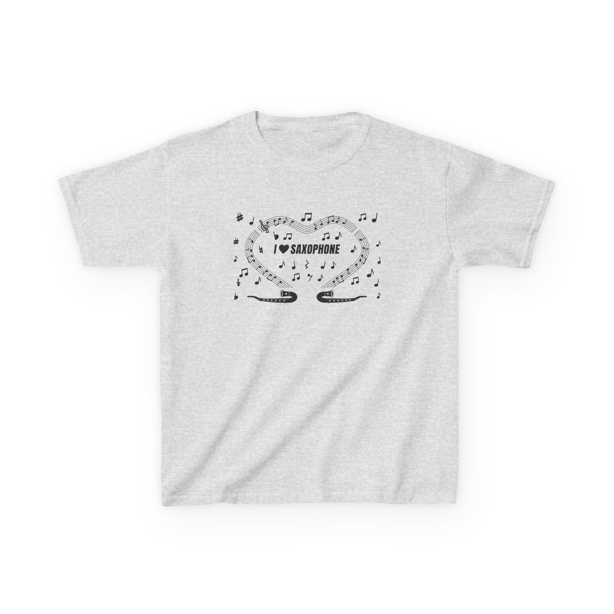 Music-themed Kids Heavy Cotton Tee: 'I love saxophone' - black on white