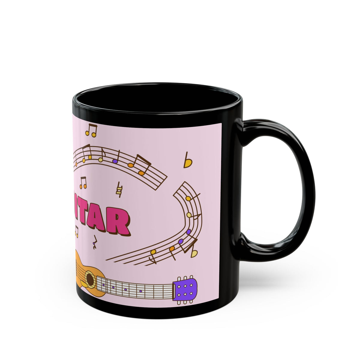 Music-themed Black Mug (11oz, 15oz): 'I love guitar' - pink