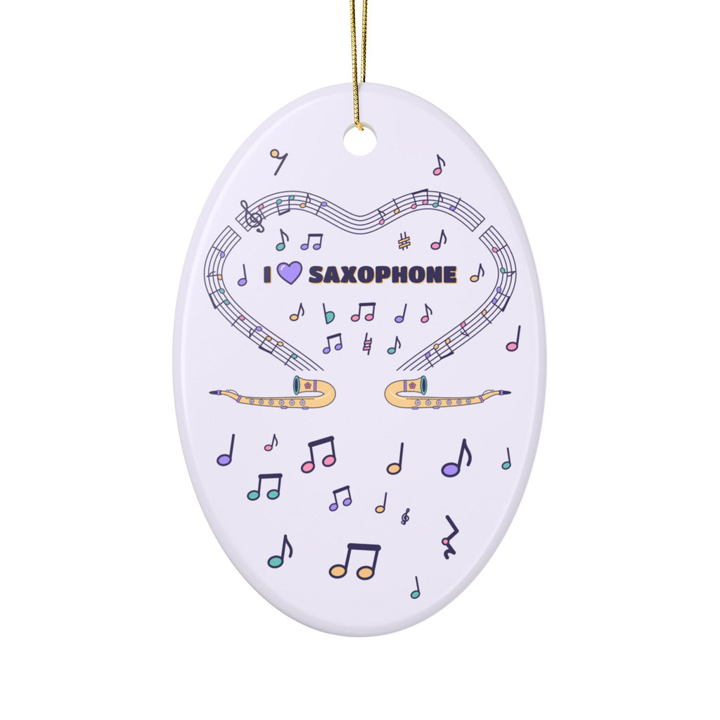 Music-themed Ceramic Ornaments, 2-Side Print: 'I love saxophone' - violet