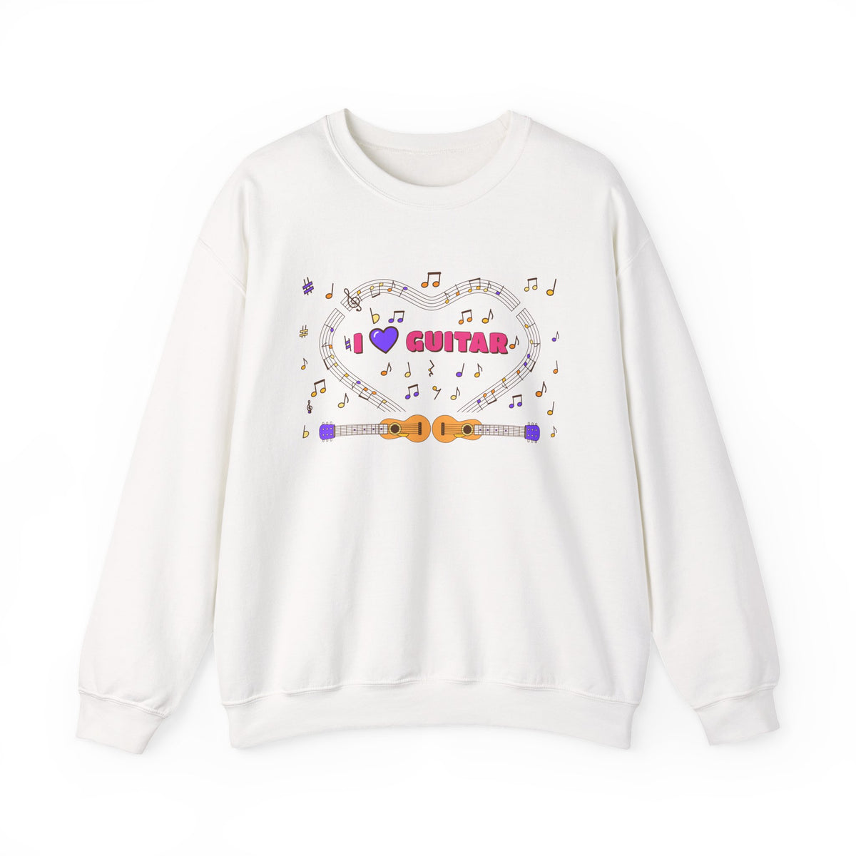 Music-themed Unisex Heavy Blend Crewneck Sweatshirt: 'I love guitar' - pink