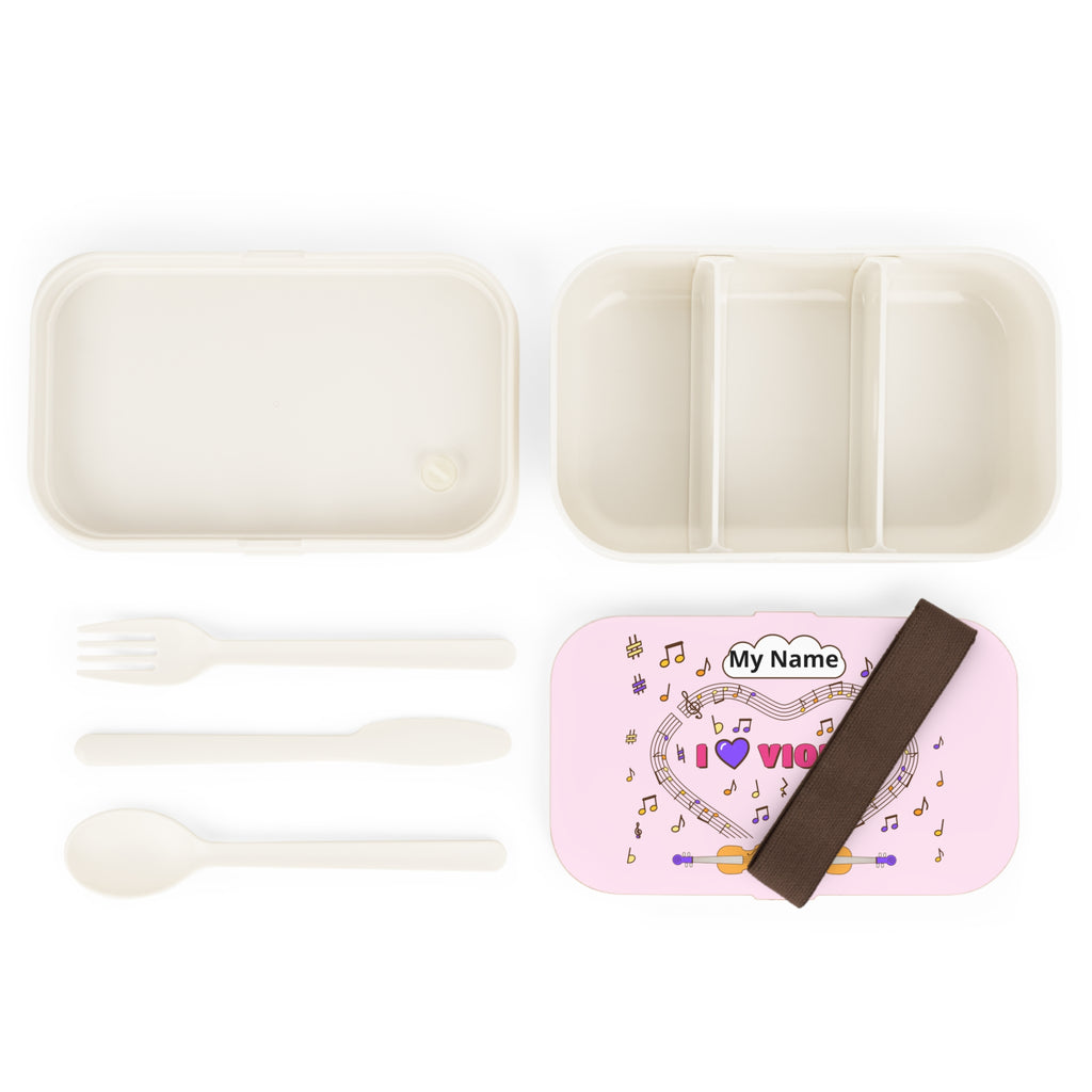 Music-themed Bento Lunch Box: 'I love violin' - pink