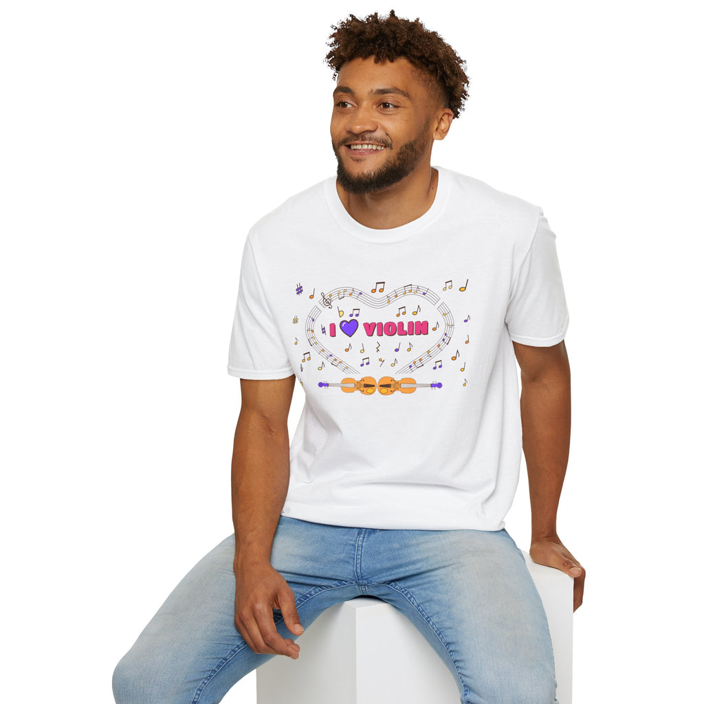 Music-themed Unisex Softstyle T-Shirt: 'I love violin' - pink