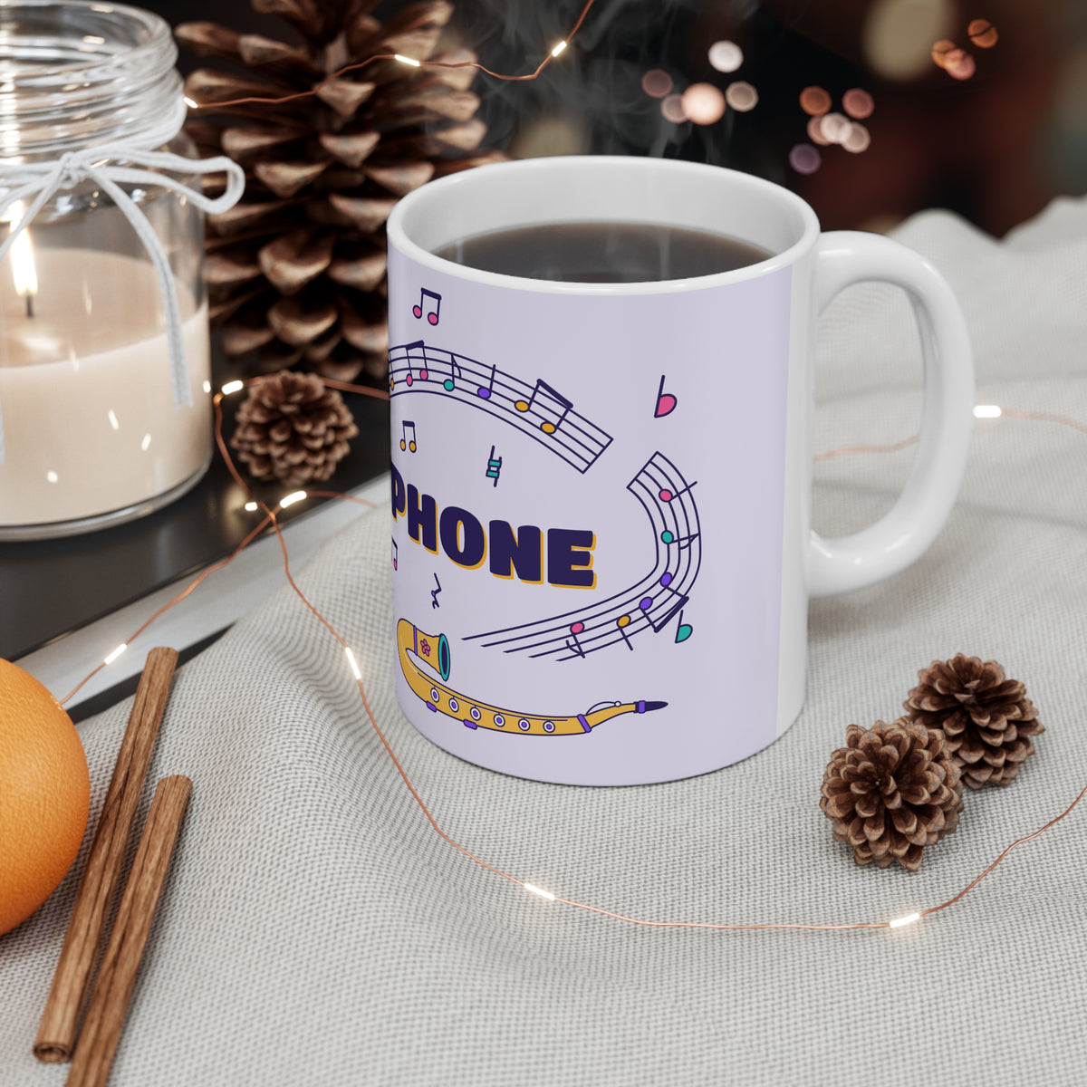 Music-themed Ceramic Mug, 11oz, 15oz: 'I love saxophone' - violet