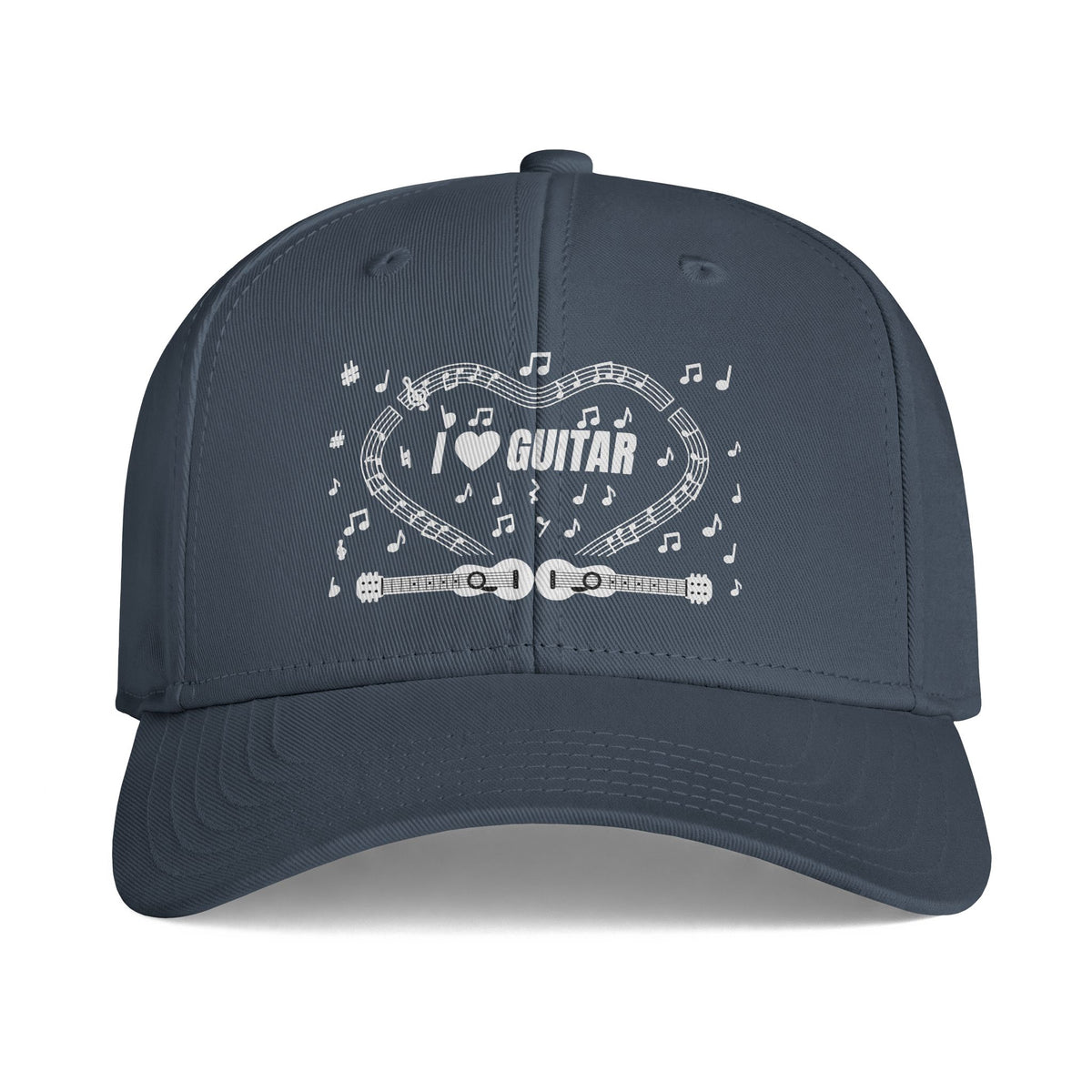 Music-themed Icon Cap: 'I love guitar' - black & white