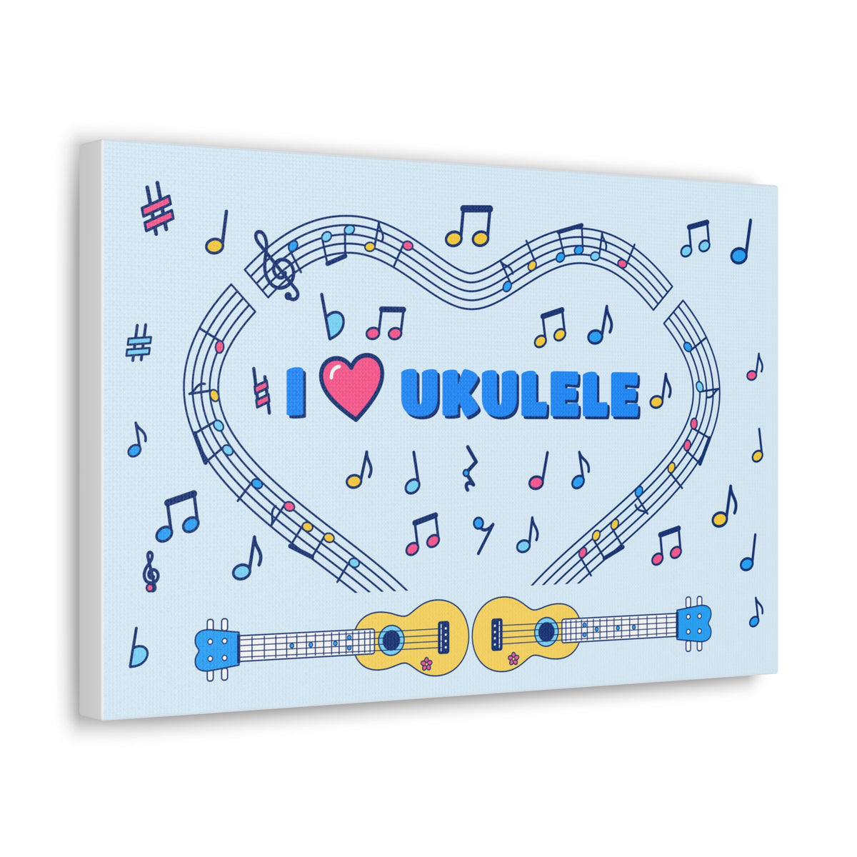 Music-themed Classic Canvas: 'I love ukulele' - blue