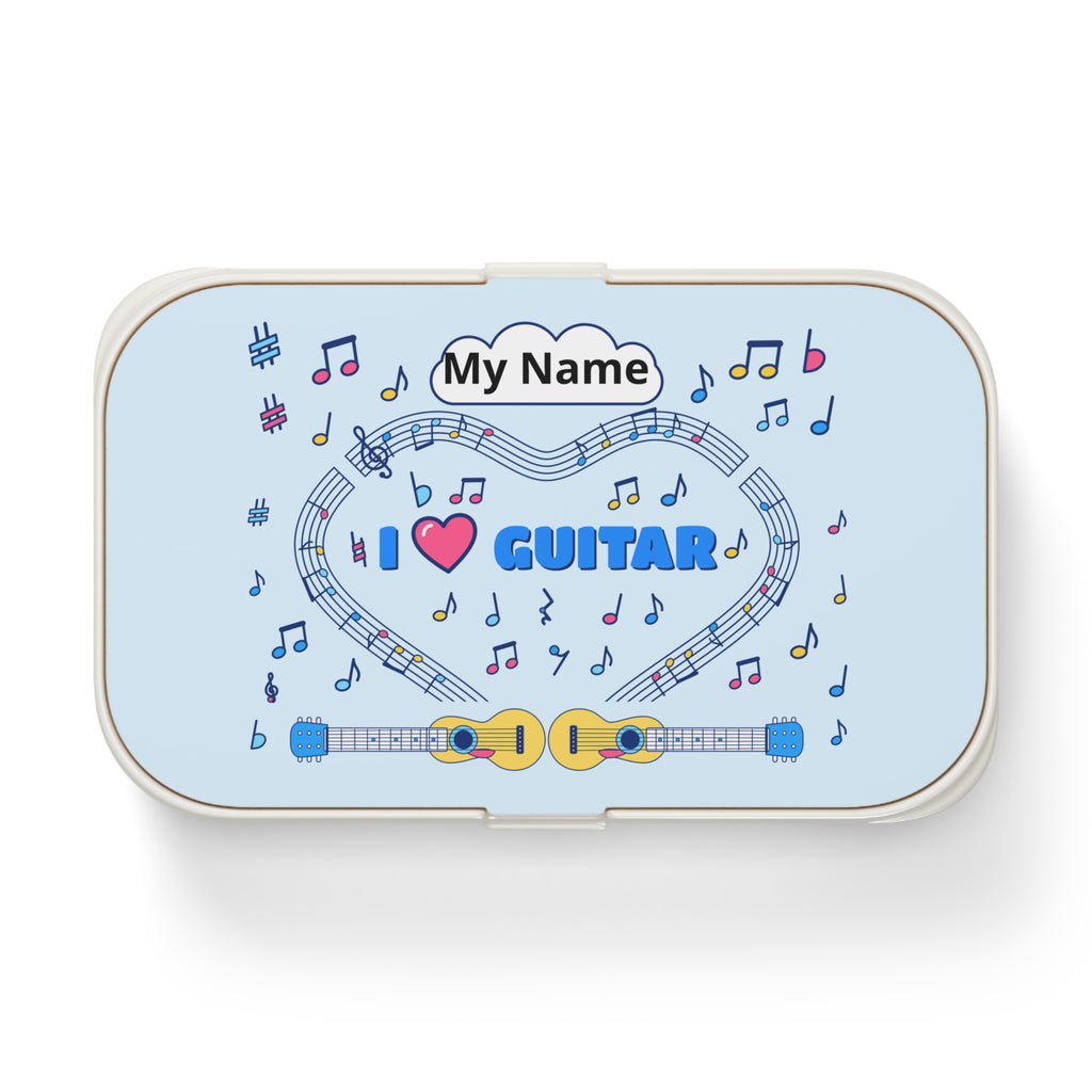 Music-themed Bento Lunch Box: 'I love guitar' - blue