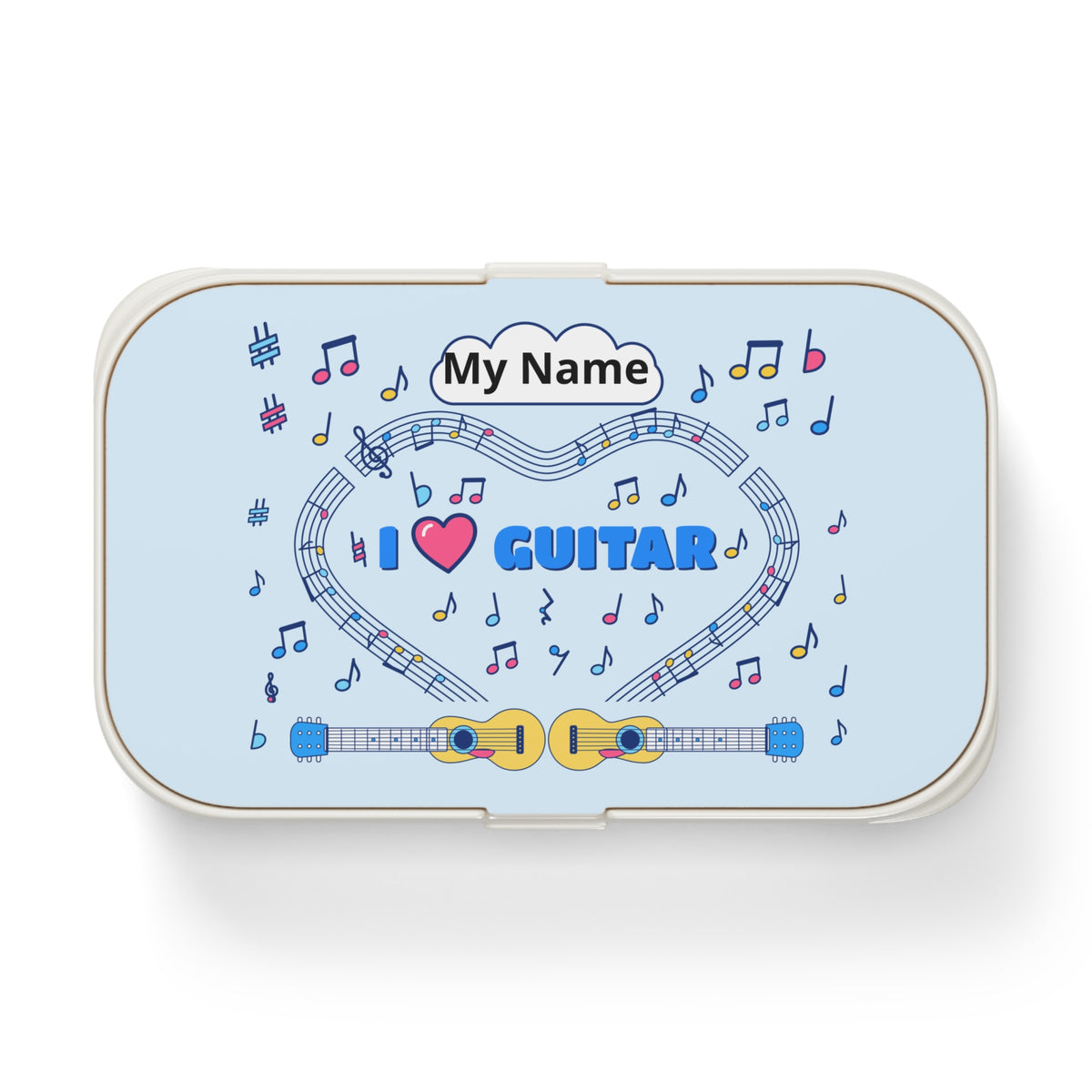 Music-themed Bento Lunch Box: 'I love guitar' - blue