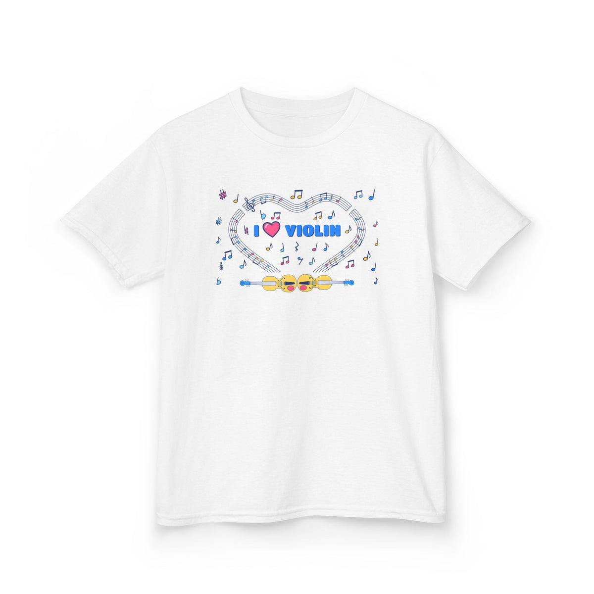 Music-themed Kids Heavy Cotton Tee: 'I love violin' - blue