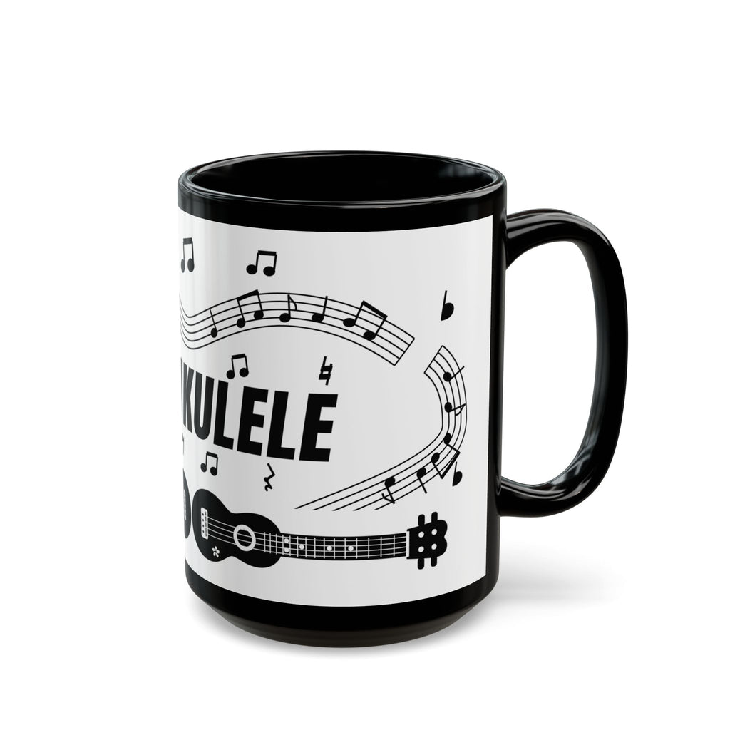 Music-themed Black Mug (11oz, 15oz): 'I love ukulele' - black on white