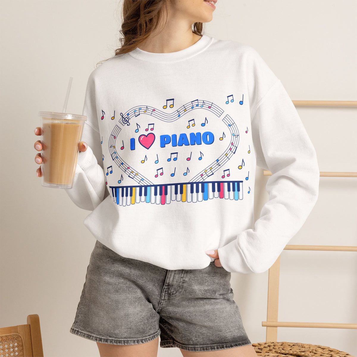 Music-themed Unisex Heavy Blend Crewneck Sweatshirt: 'I love piano' - blue