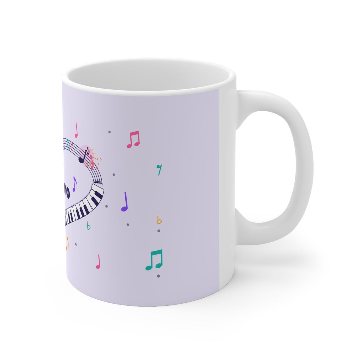 Music-themed Ceramic Mug, 11oz, 15oz: 'I love piano' heart - violet