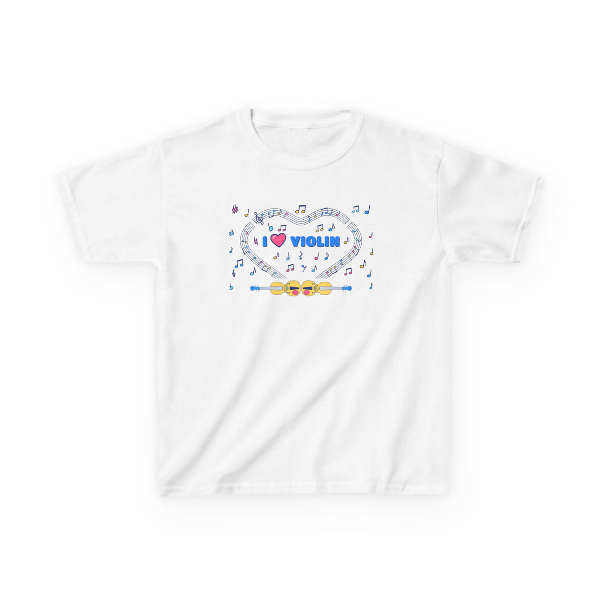 Music-themed Kids Heavy Cotton Tee: 'I love violin' - blue
