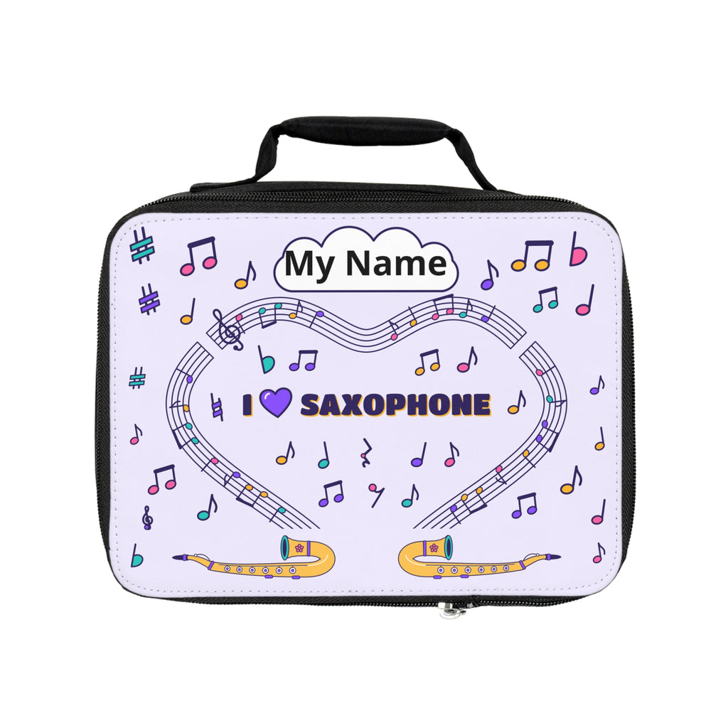 Music-themed Lunch Bag: 'I love saxophone' - violet