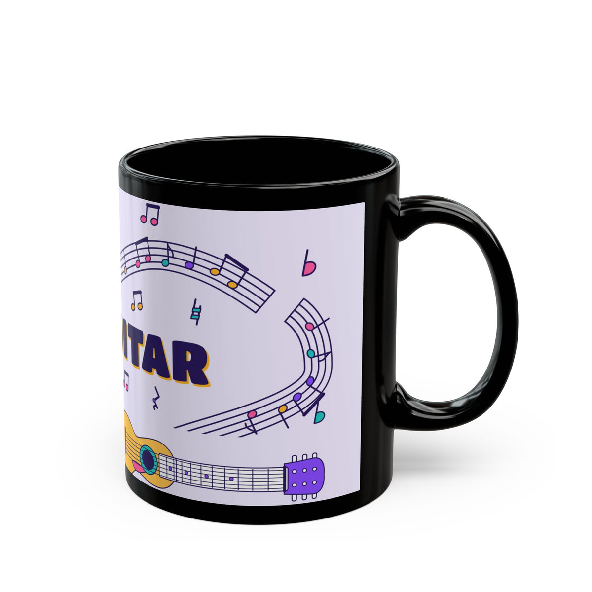 Music-themed Black Mug (11oz, 15oz): 'I love guitar' - violet
