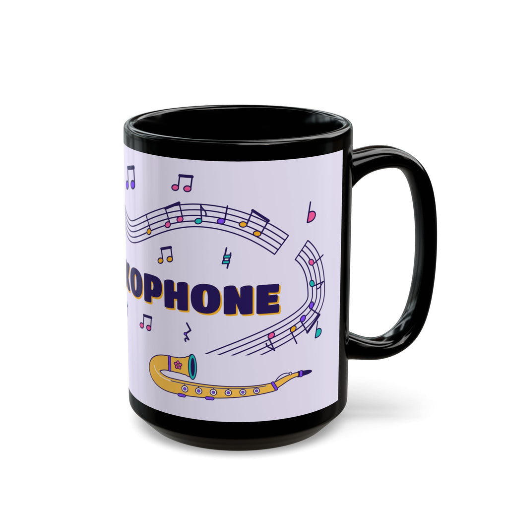 Music-themed Black Mug (11oz, 15oz): 'I love saxophone' - violet
